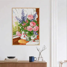 Load image into Gallery viewer, Flowers on the Windowsill - DIY Floral Pattern Cross Stitch Kit - AIMDIY
