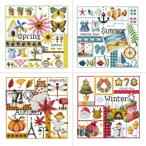 14CT Four Seasons Cartoon Pattern Cross Stitch Kit - AIMDIY