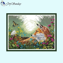 Load image into Gallery viewer, Fox and Flower Pattern DIY Cross Stitch Kit - AIMDIY
