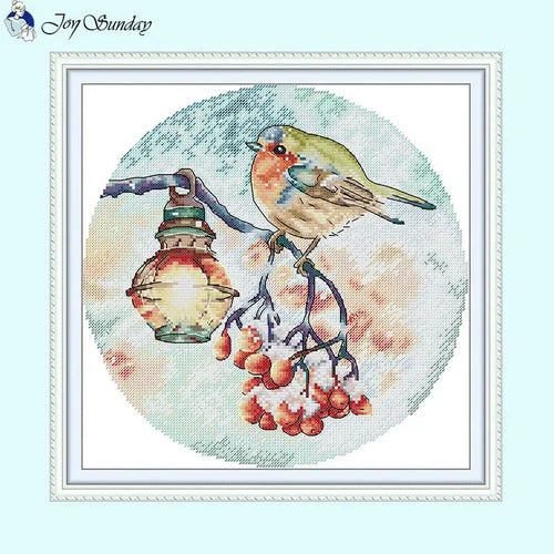 Frosty Snowy Night Lamp Bird Cross Stitch Kits For Beginners - AIMDIY