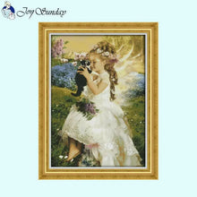 Load image into Gallery viewer, Girl Holding Cat Character Pattern Cross Stitch Kits - AIMDIY
