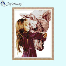 Load image into Gallery viewer, Girl and Horse Say Goodbye Cross Stitch Kits - AIMDIY
