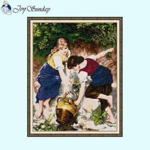 Girl Fetching Water - DIY Cross Stitch Kit Character Pattern - AIMDIY