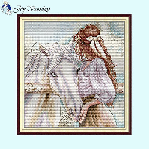 Girl with Horse Pattern Cross Stitch Kit Needlework - AIMDIY