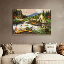 Load image into Gallery viewer, Golden Creek Scenery Pattern Cross Stitch Kit - Stamped Canvas for Handmade Embroidery
