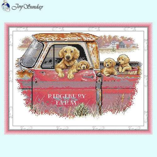 Golden Retriever Dog Family DIY Animal Pattern Cross Stitch Embroidery - AIMDIY