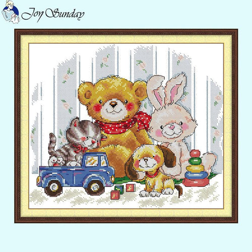 Good Friends DIY Cartoon Animal Patterns Bear Rabbit Dog Cat Cross Stitch Kit - AIMDIY