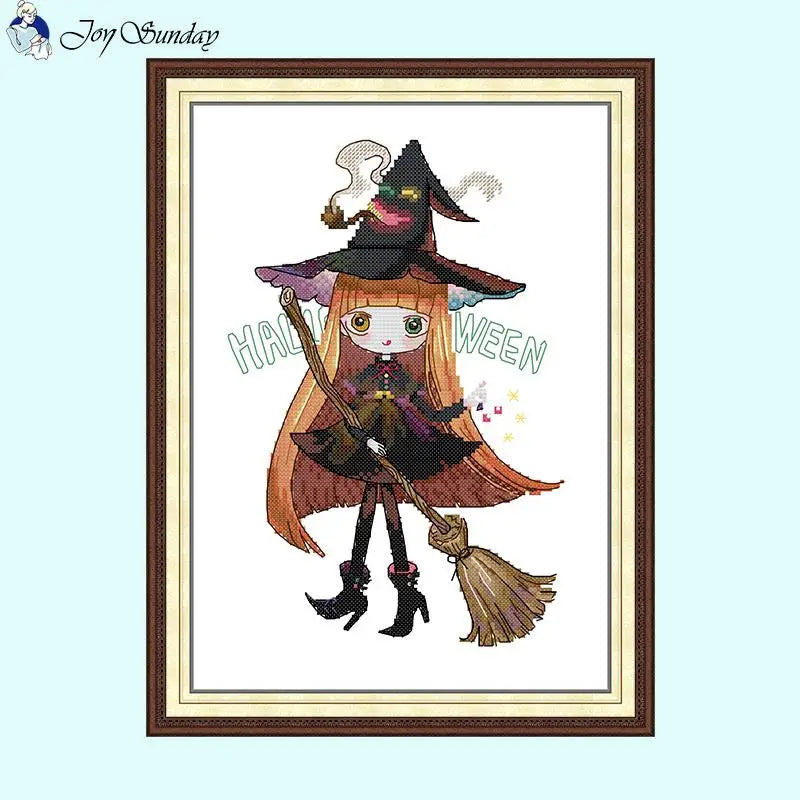 Handmade Cross Stitch Halloween Witch DIY Cartoon Character Pattern - AIMDIY