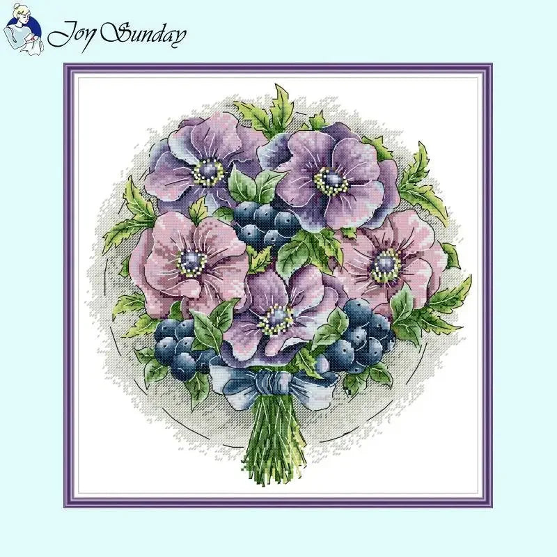 Bouquet Floral Patterns Cross Stitch Kits – DIY Embroidery Kit for Beginners & Crafters