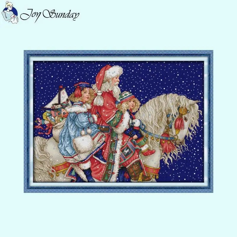 Horseback Riding Santa Claus and Child Cross Stitch Kits Joy Sunday - AIMDIY