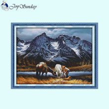 Load image into Gallery viewer, Horses Under the Snowy Mountains Cross Stitch Kit - AIMDIY
