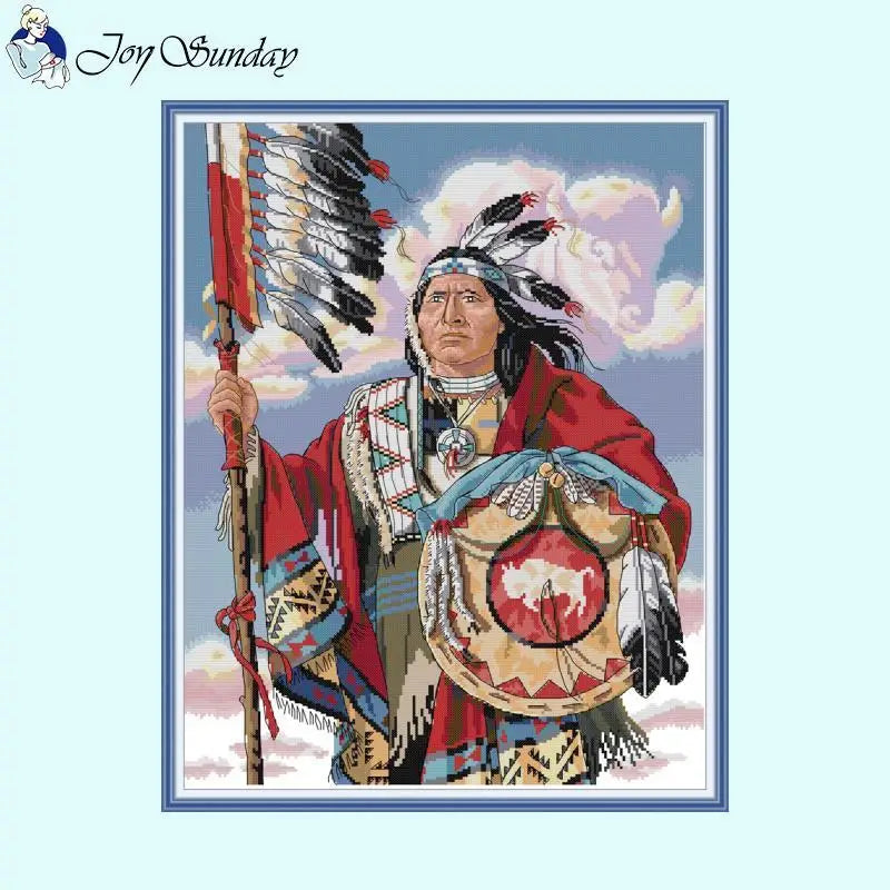 Indian Chief Character Pattern Cross Stitch - AIMDIY