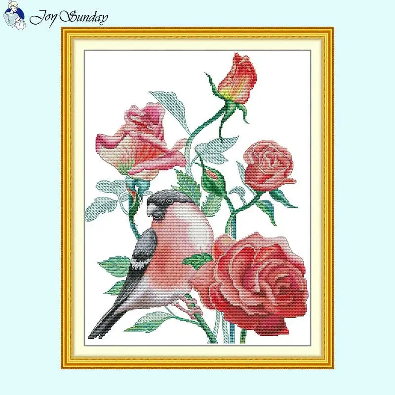 Birds and Roses Joy Sunday Animal Cross Stitch Kit - AIMDIY