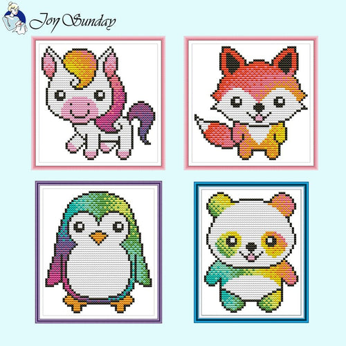 Joy Sunday Cartoon Rainbow Animal Pattern 11CT Cross Stitch - AIMDIY