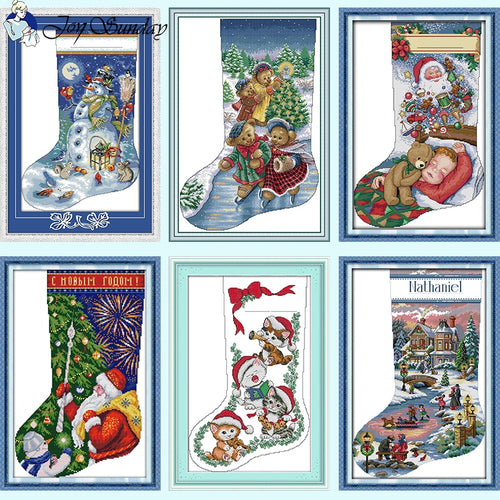 Joy Sunday Christmas Stocking Cross Stitch Kit - AIMDIY