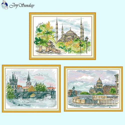 City Scenery Counted Printed Cross Stitch Kit - AIMDIY