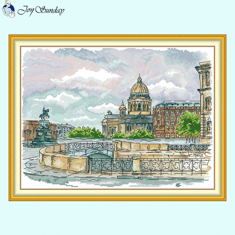 City Scenery Counted Printed Cross Stitch Kit - AIMDIY