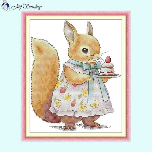 Squirrel & Cake Pattern 14CT 11CT Embroidery Kit - AIMDIY