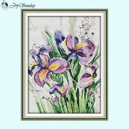 Iris Pattern Joy Sunday Floral Cross Stitch Kit - AIMDIY