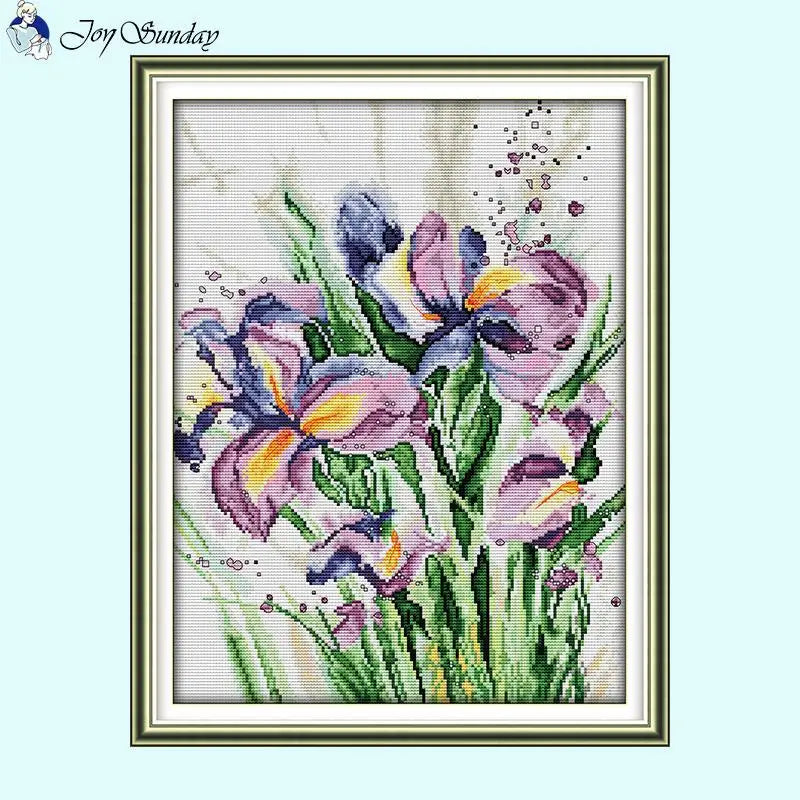 Iris Pattern Joy Sunday Floral Cross Stitch Kit - AIMDIY