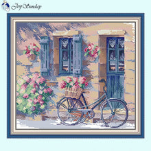 Load image into Gallery viewer, Flowers and Bicycles Landscape Patterns Cross Stitch Embroidery - AIMDIY
