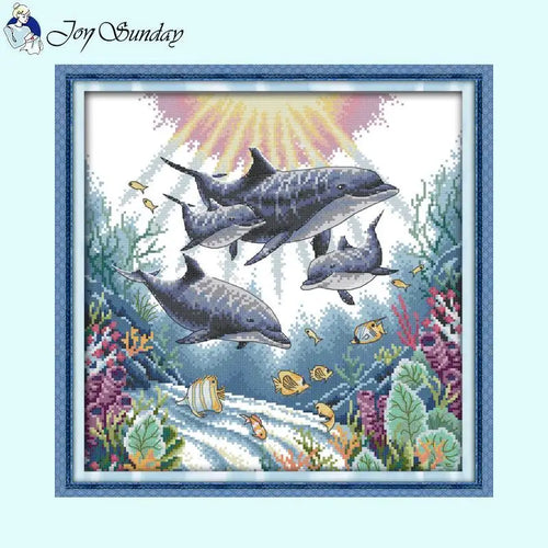 Dolphin Pattern Joy Sunday Stamped Cross Stitch Kit - AIMDIY