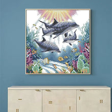 Load image into Gallery viewer, Dolphin Pattern Joy Sunday Stamped Cross Stitch Kit - AIMDIY
