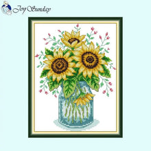 Load image into Gallery viewer, Joy Sunday Sunflower Vase Motif Cross Stitch Kit - AIMDIY
