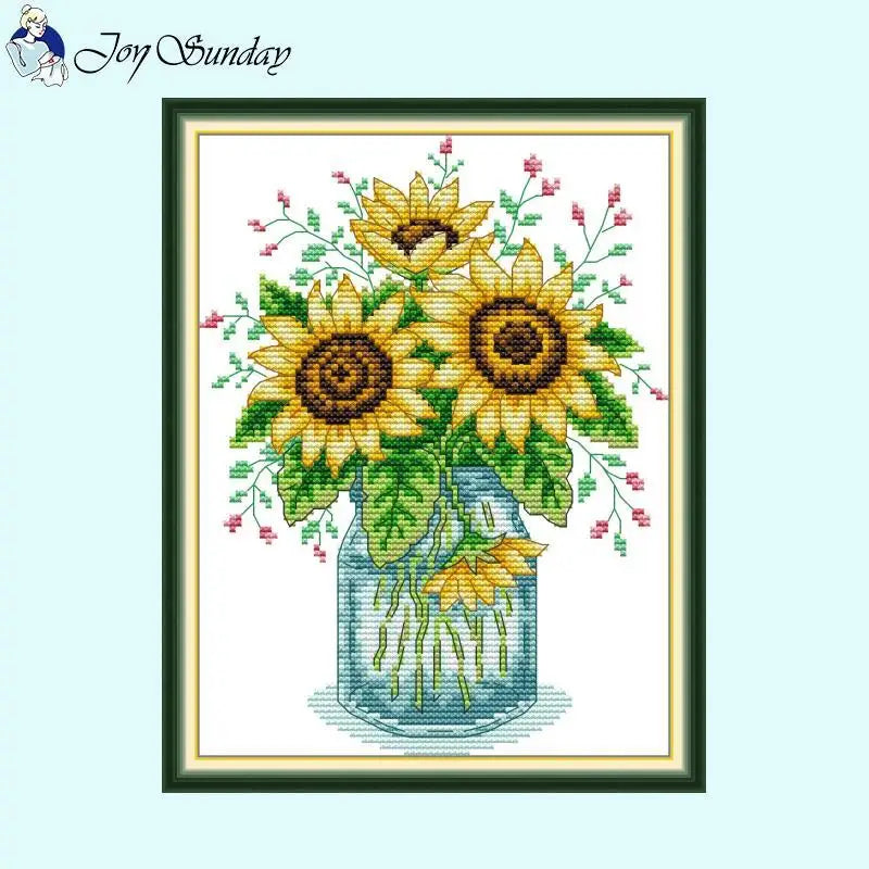 Joy Sunday Sunflower Vase Motif Cross Stitch Kit - AIMDIY