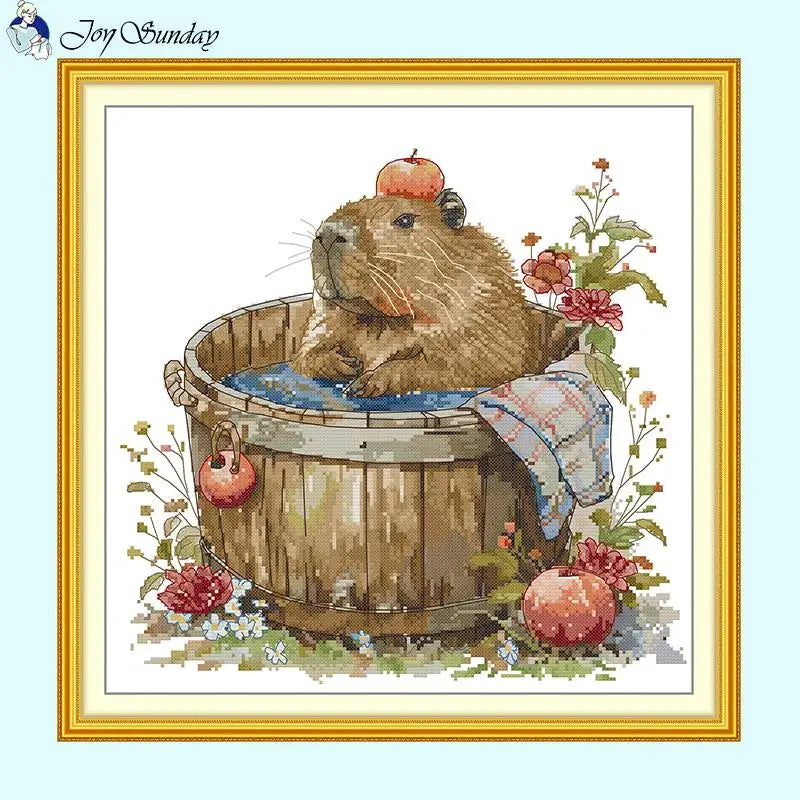 Groundhog Cartoon Animal Pattern Cross Stitch Kit – DIY Craft for Kids & Beginners