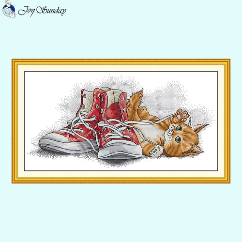 Kitten Playing With Shoelace Cross Stitch Kits Animal Patterns - AIMDIY