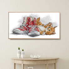 Load image into Gallery viewer, Kitten Playing With Shoelace Cross Stitch Kits Animal Patterns - AIMDIY
