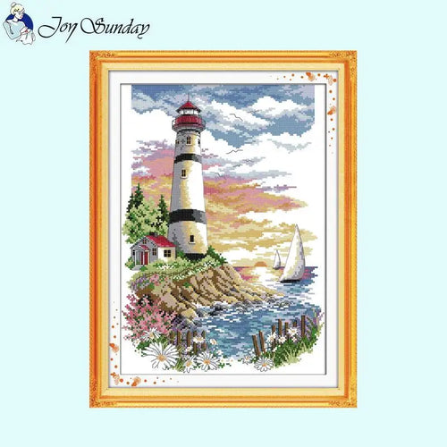 Joy Sunday Lighthouse Scenery Pattern Cross Stitch - AIMDIY