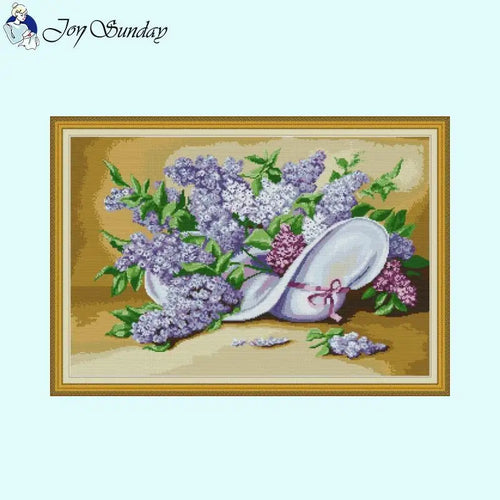 Lilac Flower Floral Pattern Cross Stitch Sewing Kit - AIMDIY