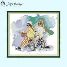 Load image into Gallery viewer, Little Girl on Bicycle DIY Character Pattern Cross Stitch Kits - AIMDIY
