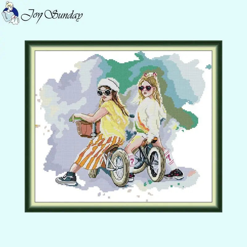 Little Girl on Bicycle DIY Character Pattern Cross Stitch Kits - AIMDIY