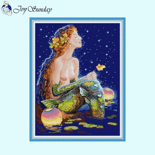 Mermaid Under The Starry Sky Character Pattern Cross Stitch - AIMDIY