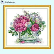 Load image into Gallery viewer, Floral Paeonia suffruticosa Joy Sunday Cross Stitch - AIMDIY
