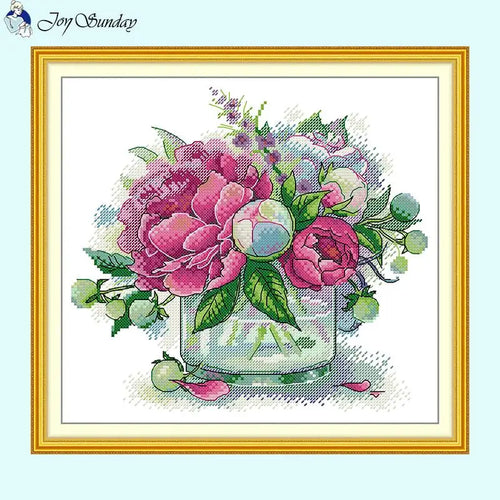 Floral Paeonia suffruticosa Joy Sunday Cross Stitch - AIMDIY