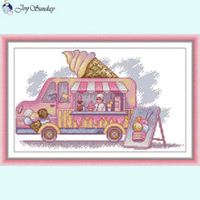 Load image into Gallery viewer, Pink Ice Cream Truck Counted Cross Stitch Kits - AIMDIY
