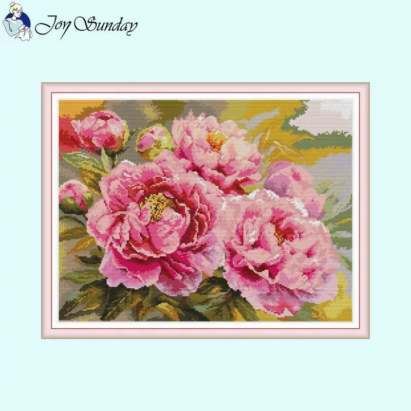 Joy Sunday Pink Peony Cross Embroidery - AIMDIY