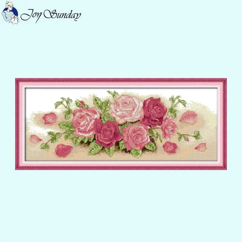 Pink Roses Flower Pattern Cross Stitch Embroidery - AIMDIY