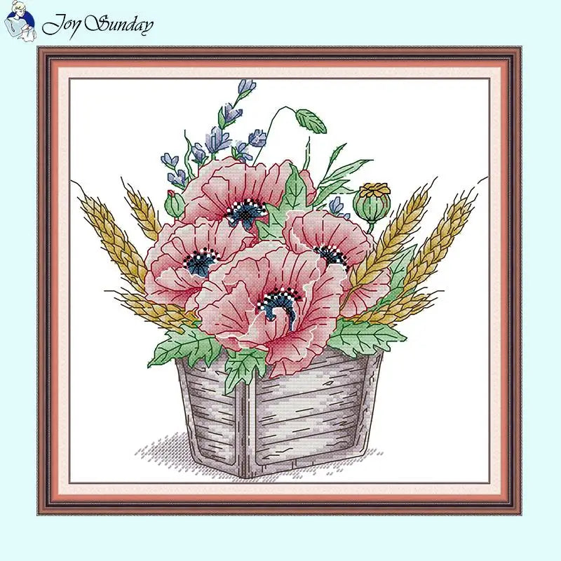 Poppy Flower Pot DIY Floral Pattern Cross Stitch Kits - AIMDIY