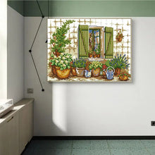 Load image into Gallery viewer, Potted Plant Outside Window Cross Stitch Kit - AIMDIY
