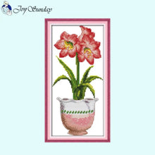 Load image into Gallery viewer, DIY Potted Plants Cross Stitch Kit - Floral Patterns Stamped Canvas for Handmade Embroidery
