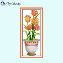 Load image into Gallery viewer, DIY Potted Plants Cross Stitch Kit - Floral Patterns Stamped Canvas for Handmade Embroidery
