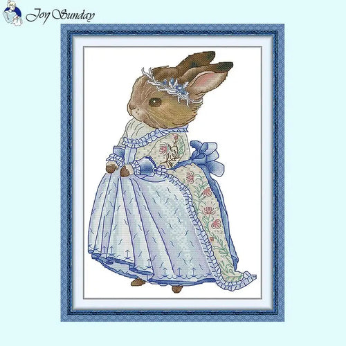 Rabbit in Blue Dress Cartoon Animal Stitch Cross Stitch Pattern - AIMDIY