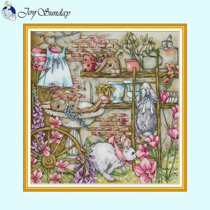 Rabbit's Garden Joy Sunday Animal Pattern Cross Stitch DIY Crafts - AIMDIY