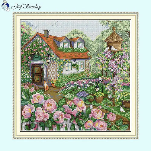 Rose Cottage Counted Stamped Cross Stitch - AIMDIY