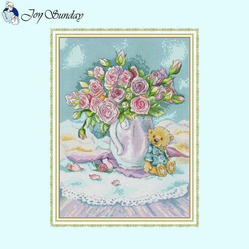 Rose Vase Cross Stitch Flower Pattern Sewing Kits - AIMDIY